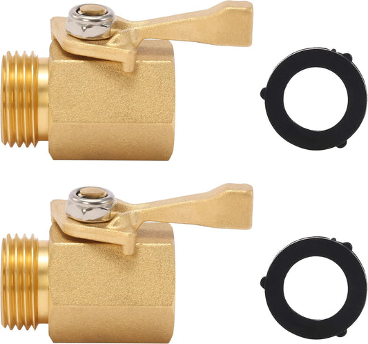 Heavy Duty Brass Garden Hose Shut Off Valve, 3/4 Inch, 2-Pack with 2 Hose Washers V1258-DP02-C-719