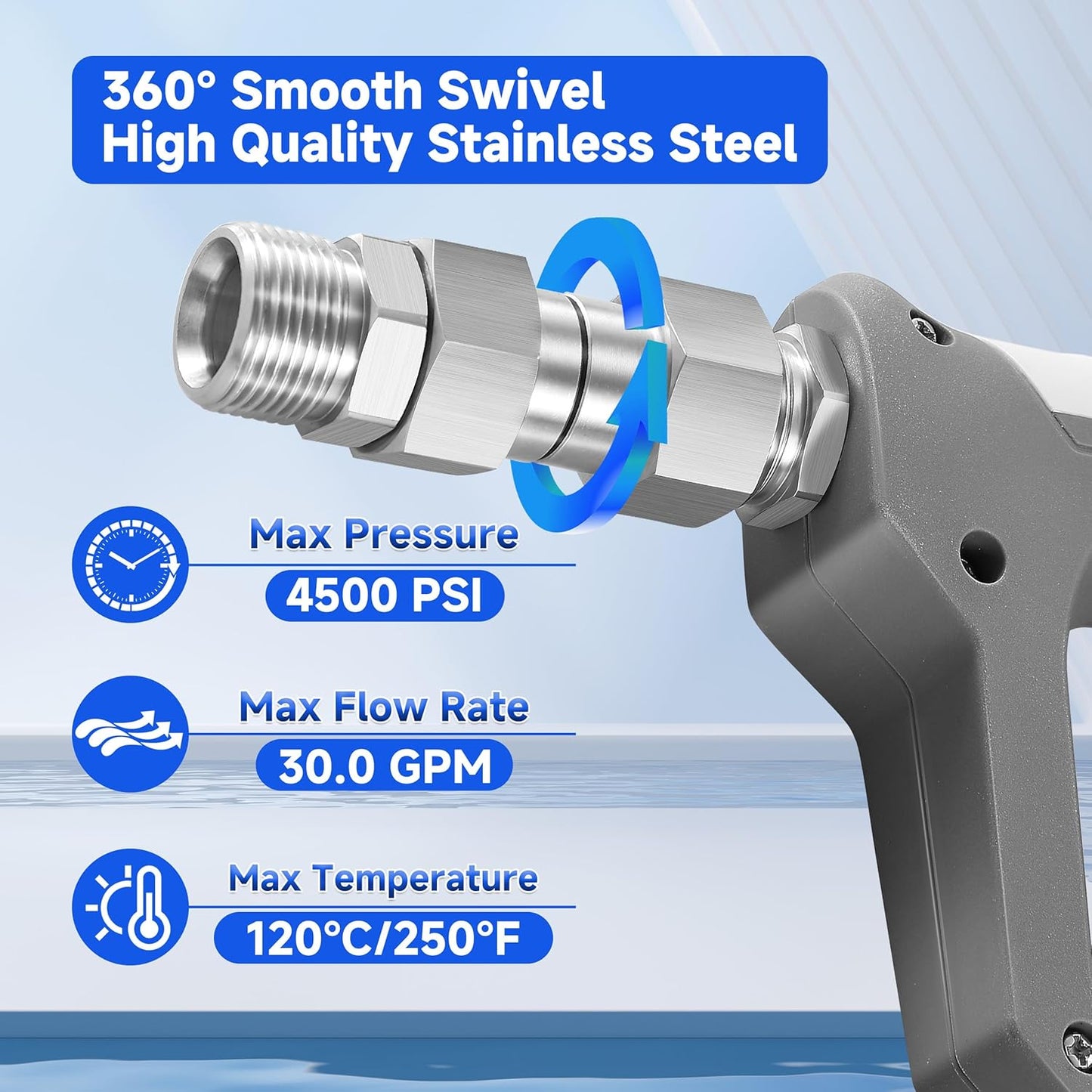 Pressure Washer Swivel Fitting, Metric M22 14mm Thread, Stainless Steel, 4500 PSI, 2 Pcs V1258-DP02-C-724