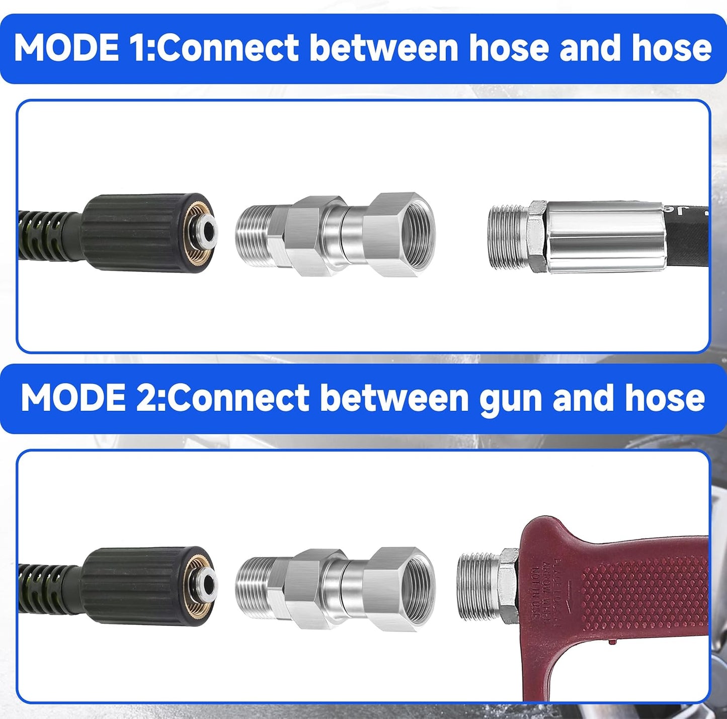 Pressure Washer Swivel Fitting, Metric M22 14mm Thread, Stainless Steel, 4500 PSI, 2 Pcs V1258-DP02-C-724