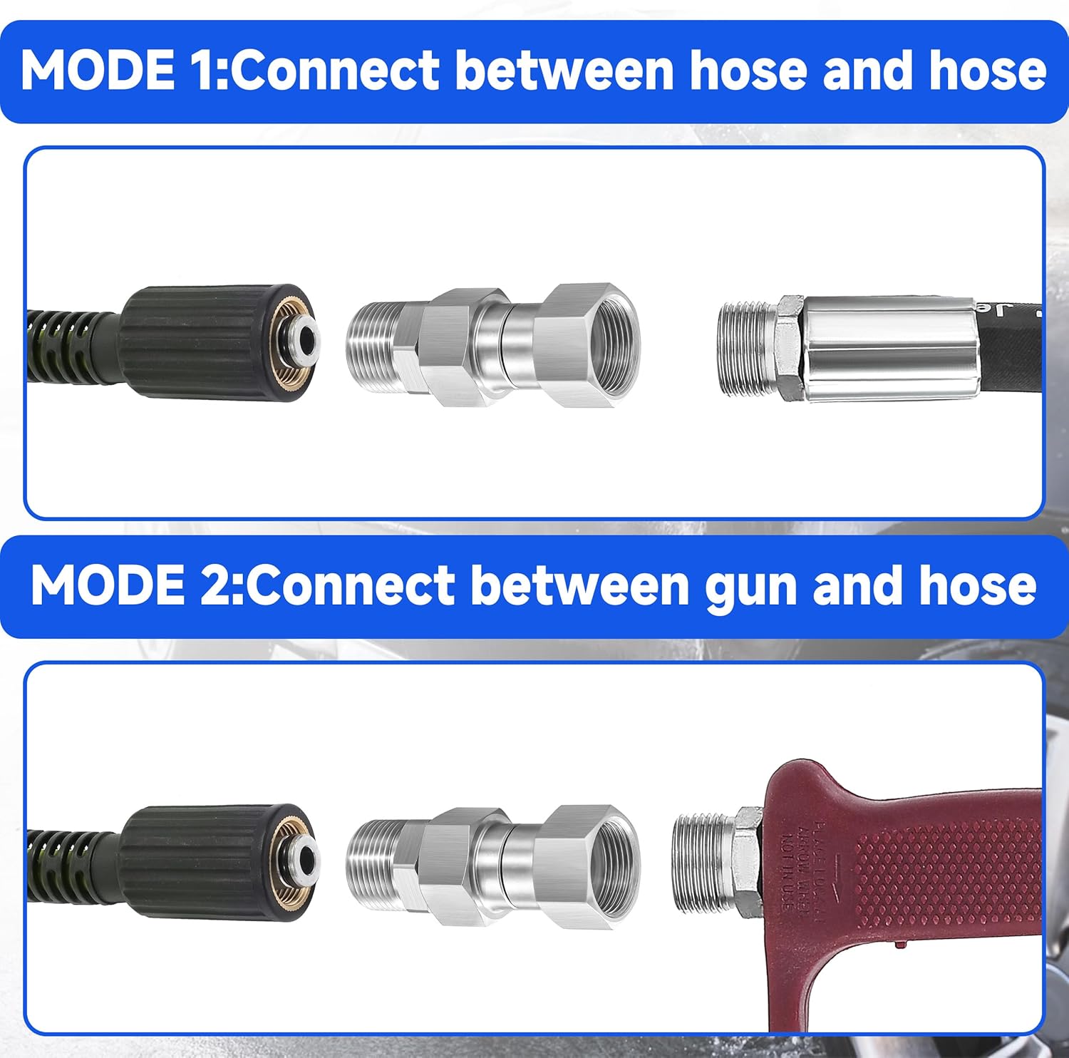 Pressure Washer Swivel Fitting, Metric M22 14mm Thread, Stainless Steel, 4500 PSI, 2 Pcs V1258-DP02-C-724