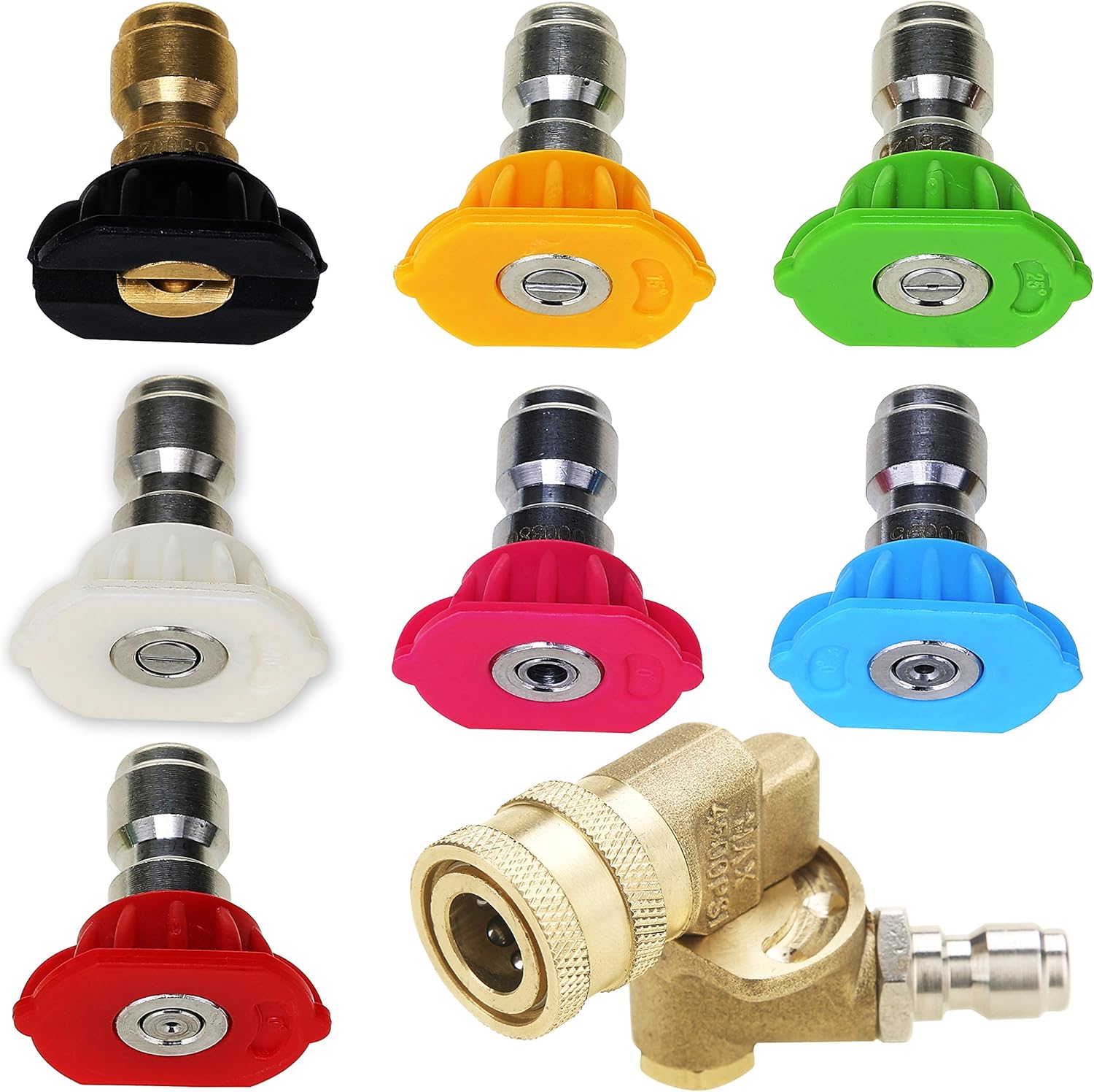 Pressure Washer Accessories Kit, 7 Power Washer Nozzle Tips, Quick Connecting Pivoting Coupler, 1/4 inch, V1258-DP02-C-726