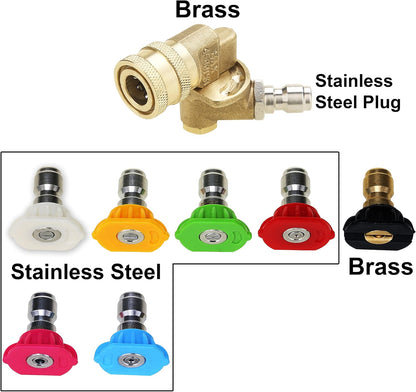 Pressure Washer Accessories Kit, 7 Power Washer Nozzle Tips, Quick Connecting Pivoting Coupler, 1/4 inch, V1258-DP02-C-726