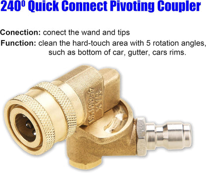 Pressure Washer Accessories Kit, 7 Power Washer Nozzle Tips, Quick Connecting Pivoting Coupler, 1/4 inch, V1258-DP02-C-726
