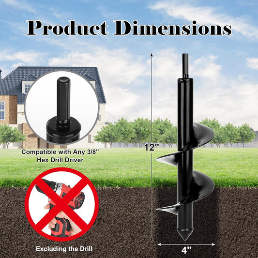 Auger Drill Bit for Planting 1 Pack, 4x12 inch,Auger Drill Bit Suitable for 3/8'' Hex Drill Driver,Garden V1258-DP02-C-739