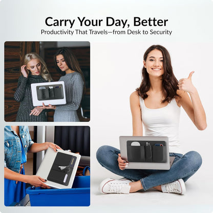 3-Pocket Storage Pouch, Adhesive Laptop Accessory Organizer, for Portable HDD, SSD, USB Drive, Mouse, Cables V1258-DP02-C-743