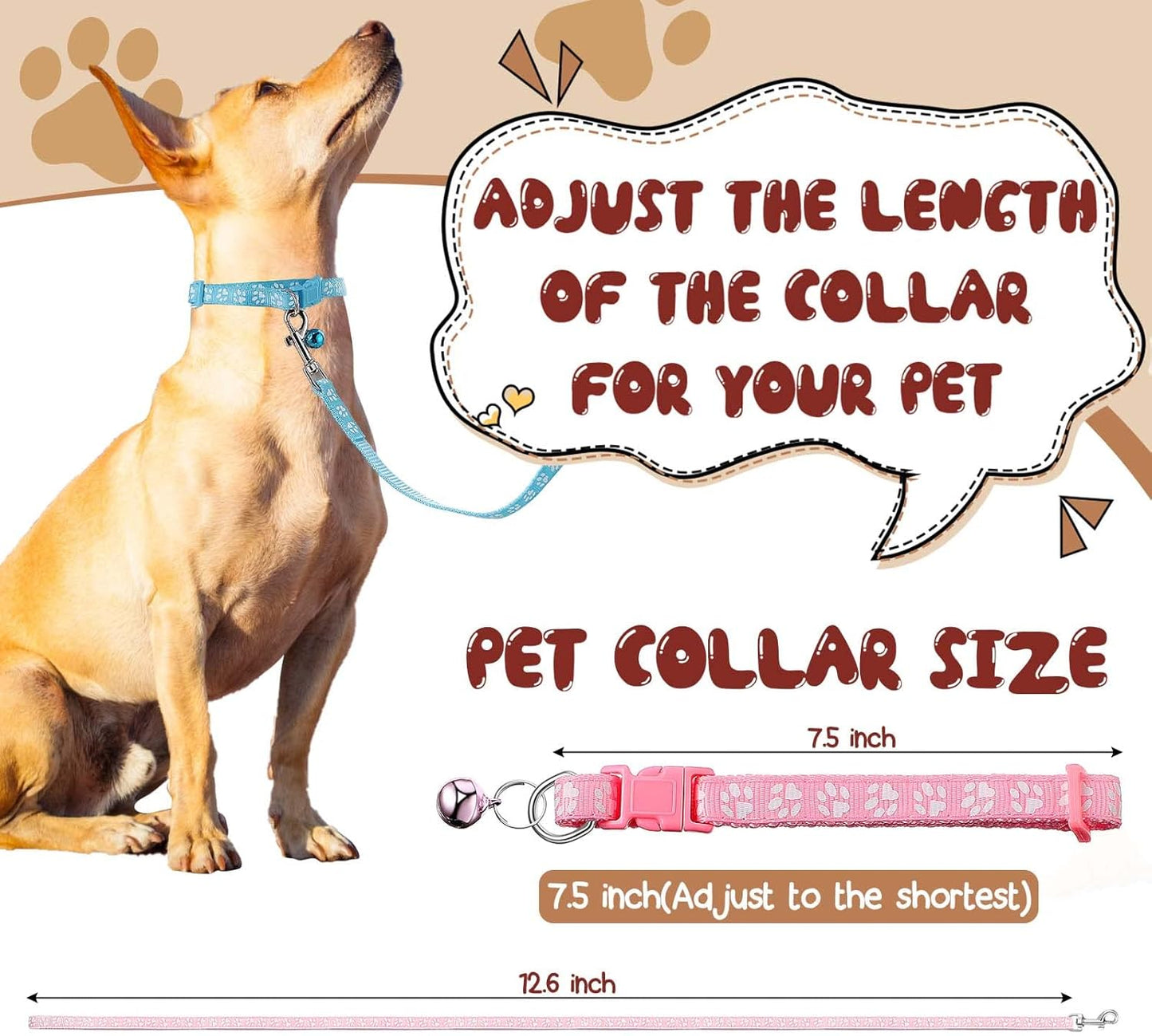 Amylove 48 Pcs Dog Collar and Leash Set, Polypropylene Adjustable Puppy Collars for Medium Dogs Small Pet V1258-DP02-C-751