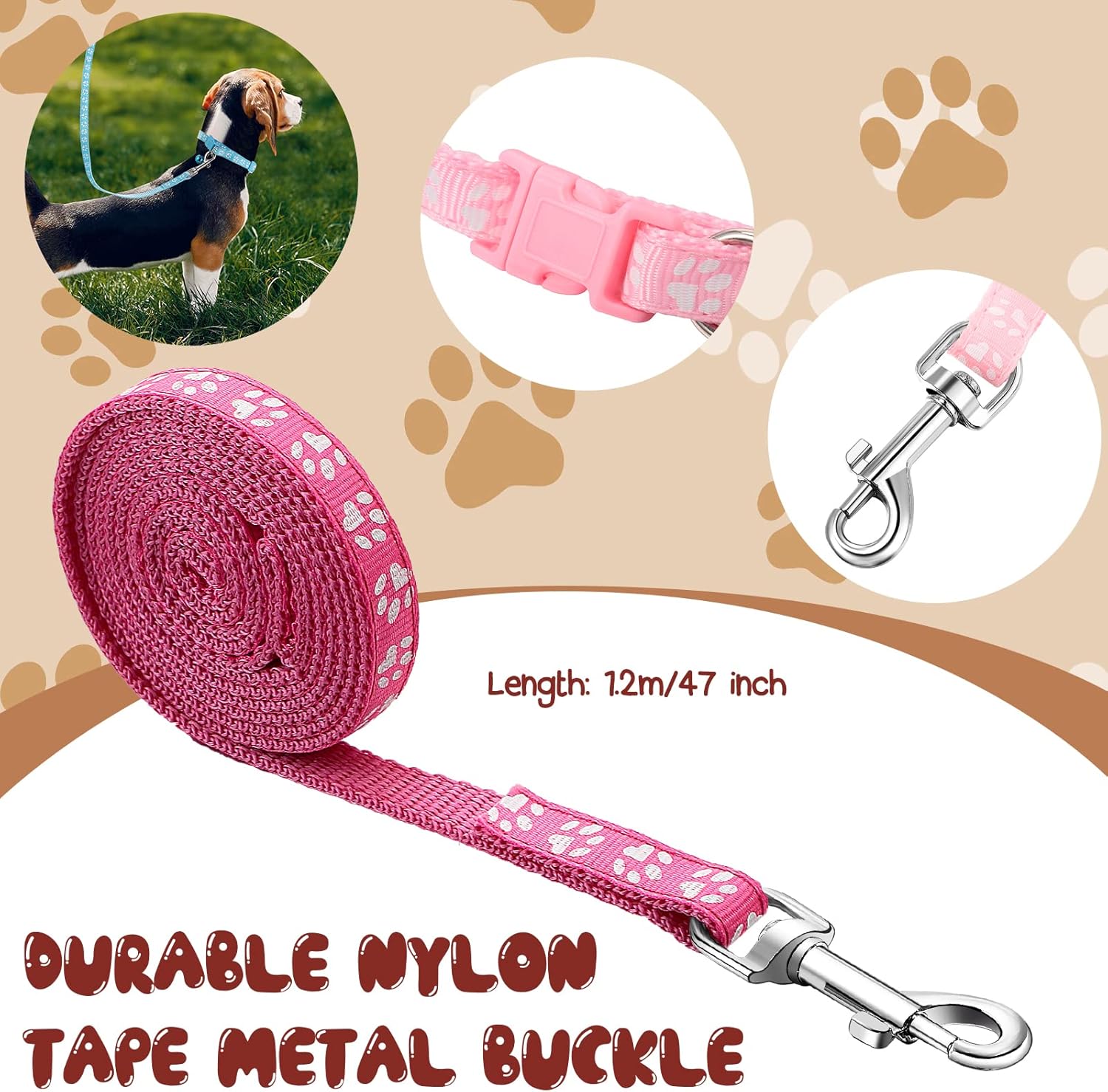 Amylove 48 Pcs Dog Collar and Leash Set, Polypropylene Adjustable Puppy Collars for Medium Dogs Small Pet V1258-DP02-C-751