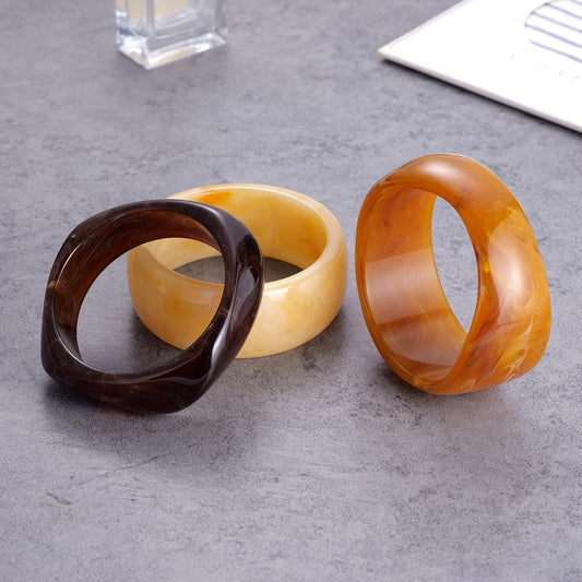 Kvekstio Chunky Resin Bangle Set for Women - 3 Pack Irregular Wide Acrylic Marble Bracelets, Bold Statement V1258-DP02-C-752