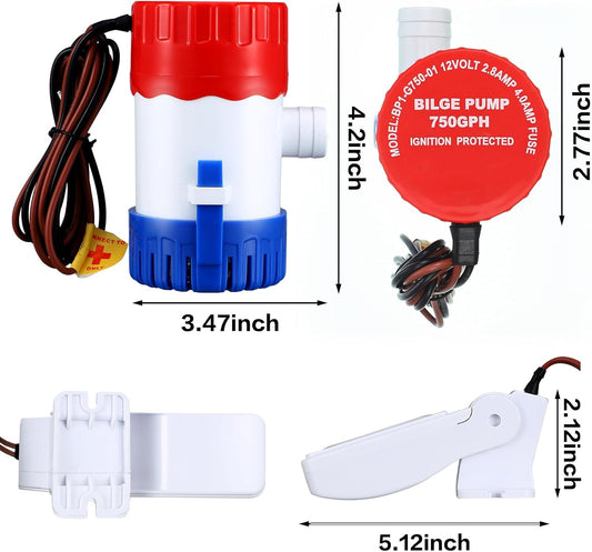 Landhoow Bilge Pump 12V with Float Switch Bilge for Boats DC 12V 24V 32V Portable Marine Electric Boat Water V1258-DP02-C-757