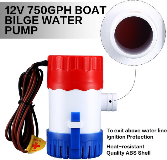 Landhoow Bilge Pump 12V with Float Switch Bilge for Boats DC 12V 24V 32V Portable Marine Electric Boat Water V1258-DP02-C-757