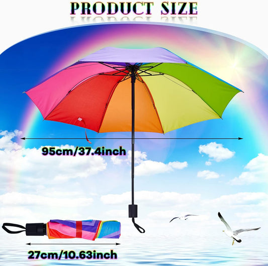 Amylove 2 Pieces 8 Rib Rainbow Umbrella Portable Compact Tri Folded Umbrella LGBT Pride Collapsible Kids V1258-DP02-C-763