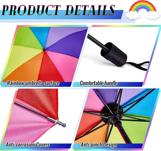 Amylove 2 Pieces 8 Rib Rainbow Umbrella Portable Compact Tri Folded Umbrella LGBT Pride Collapsible Kids V1258-DP02-C-763