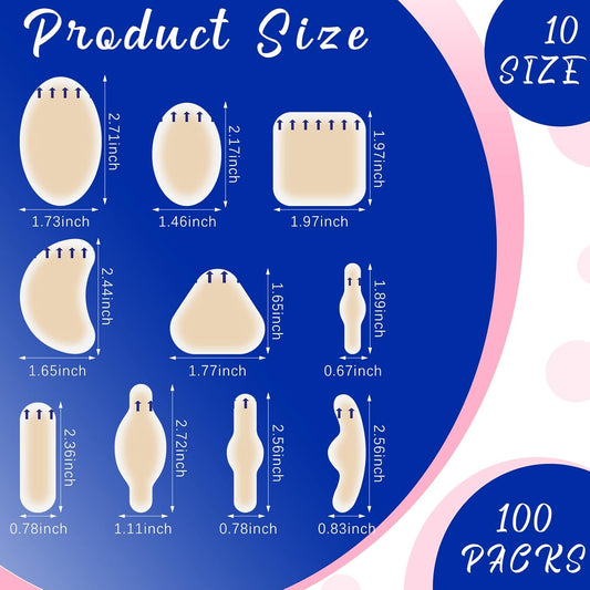 100 Pcs Blister Bandages Pads Gel Hydrocolloid Bandages Waterproof Adhesive Blister Prevention for Feet Heel V1258-DP02-C-769