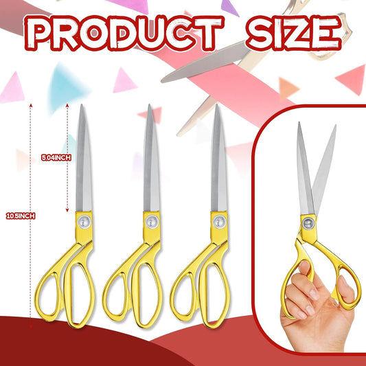 Amylove 3 Pcs Ribbon Cutting Scissors Metal Heavy Duty Stainless Steel Fabric Tailor for Ceremony Events V1258-DP02-C-771