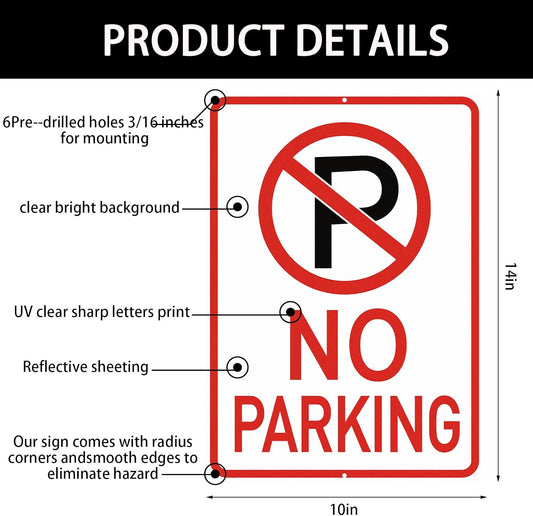 Amylove 6 Pcs No Parking Signs with Symbol, 14 x 10 Inches Reflective Rust Free Aluminum Sign, UV Protected, V1258-DP02-C-781