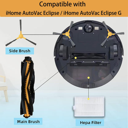 Replacement Parts for iHome AutoVac Eclipse/Eclipse G Robot Vacuum Spare Accessories, 1 Main Roller Brush,4 V1258-DP02-C-79