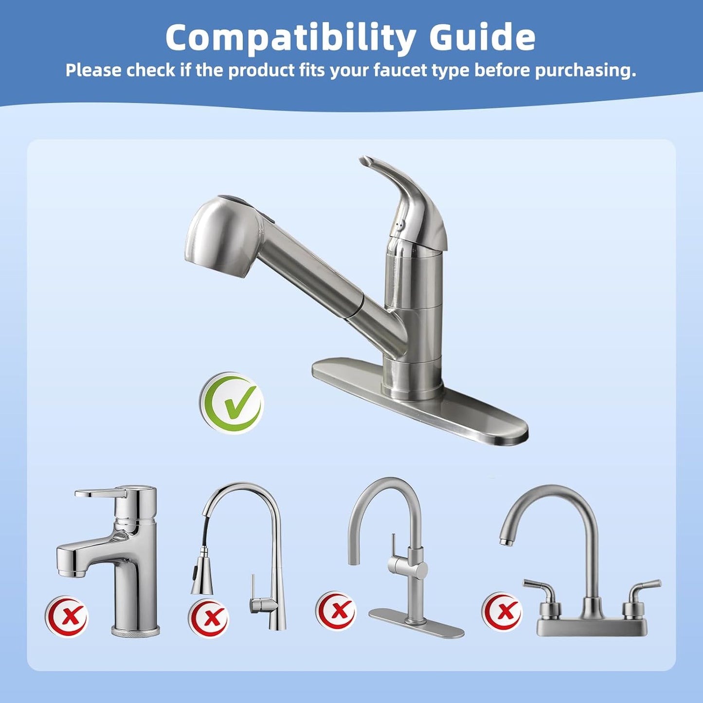 Pull Out Sink Sprayer Head Replacement, 2 Function Kitchen Sink Faucet Head, G1/2 or 13/16 Inch Thread Faucet V1258-DP02-C-800