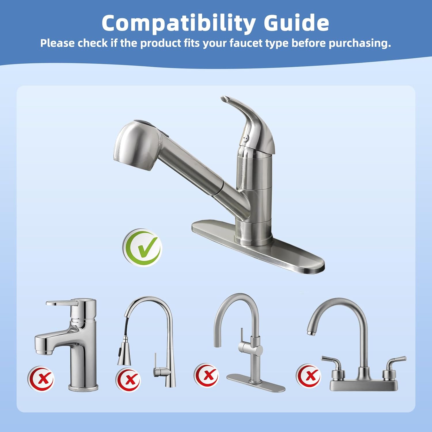 Pull Out Sink Sprayer Head Replacement, 2 Function Kitchen Sink Faucet Head, G1/2 or 13/16 Inch Thread Faucet V1258-DP02-C-800