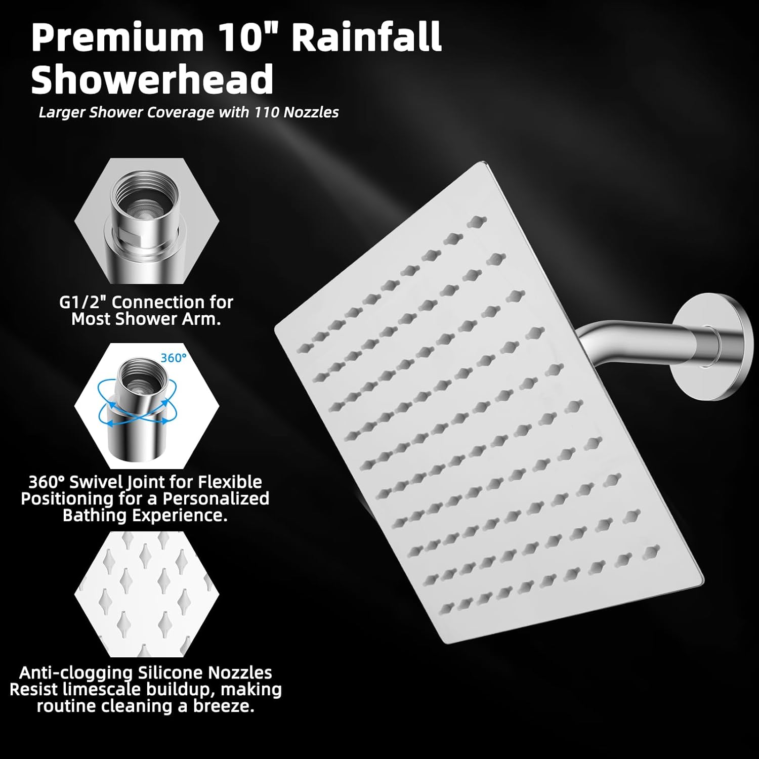 16" Shower Arm with 10" Rainfall Showerhead V1258-DP02-C-815