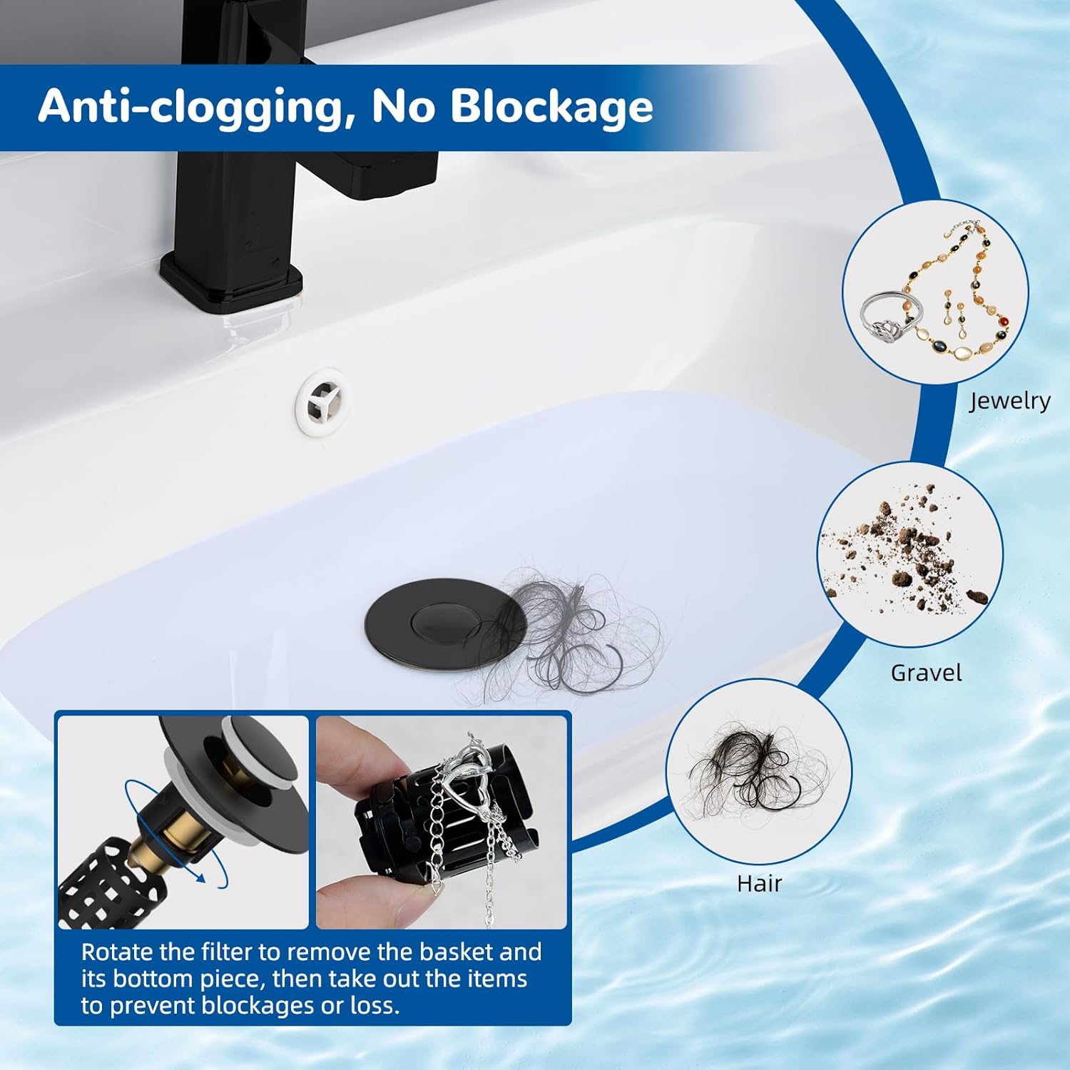 Upgraded 3 in 1 Bathroom & Kitchen Sink Drain Strainer V1258-DP02-C-817