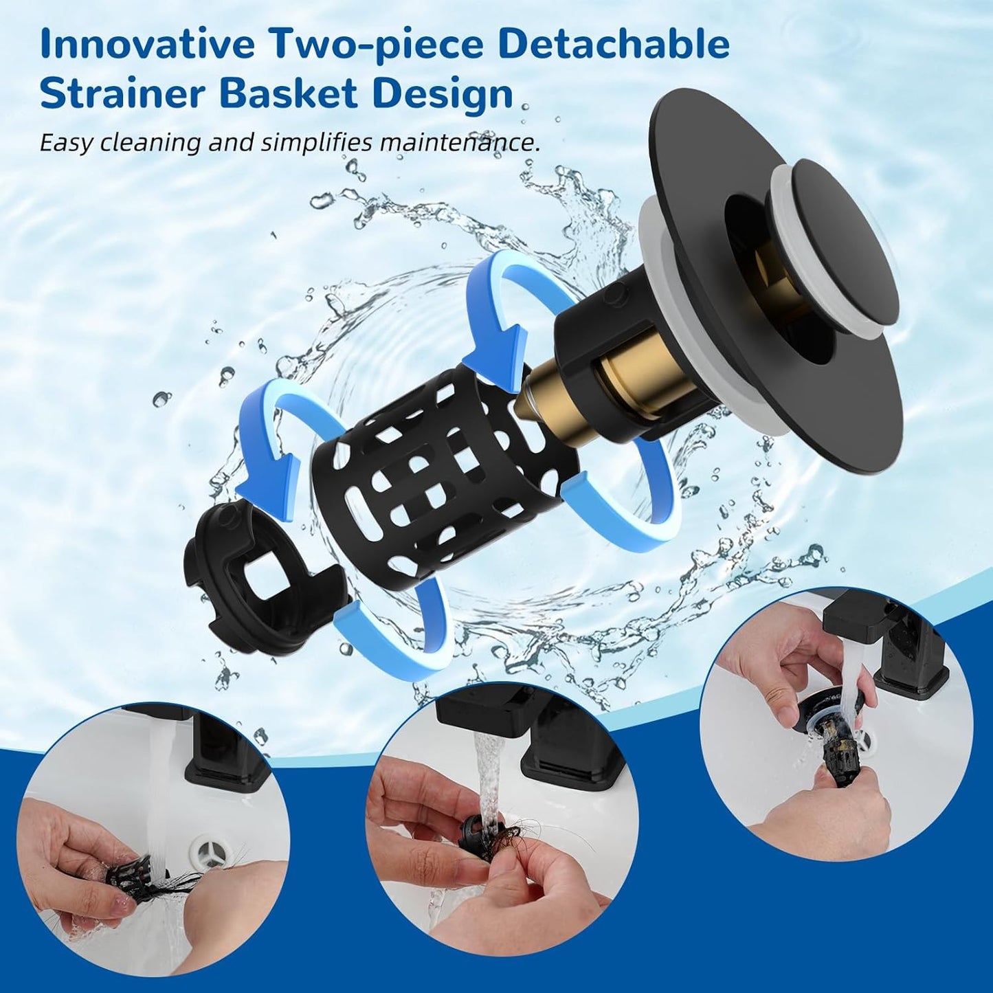 Upgraded 3 in 1 Bathroom & Kitchen Sink Drain Strainer V1258-DP02-C-817