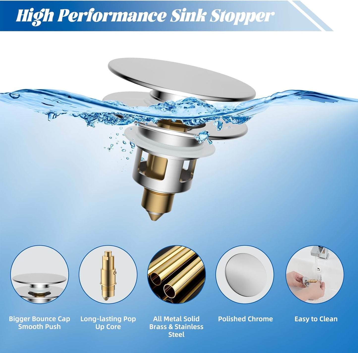 Upgraded 3 in 1 Bathroom Sink Drain Strainer V1258-DP02-C-818