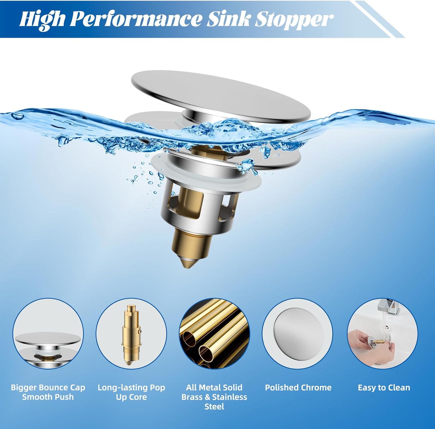 Upgraded 3 in 1 Bathroom Sink Drain Strainer V1258-DP02-C-818