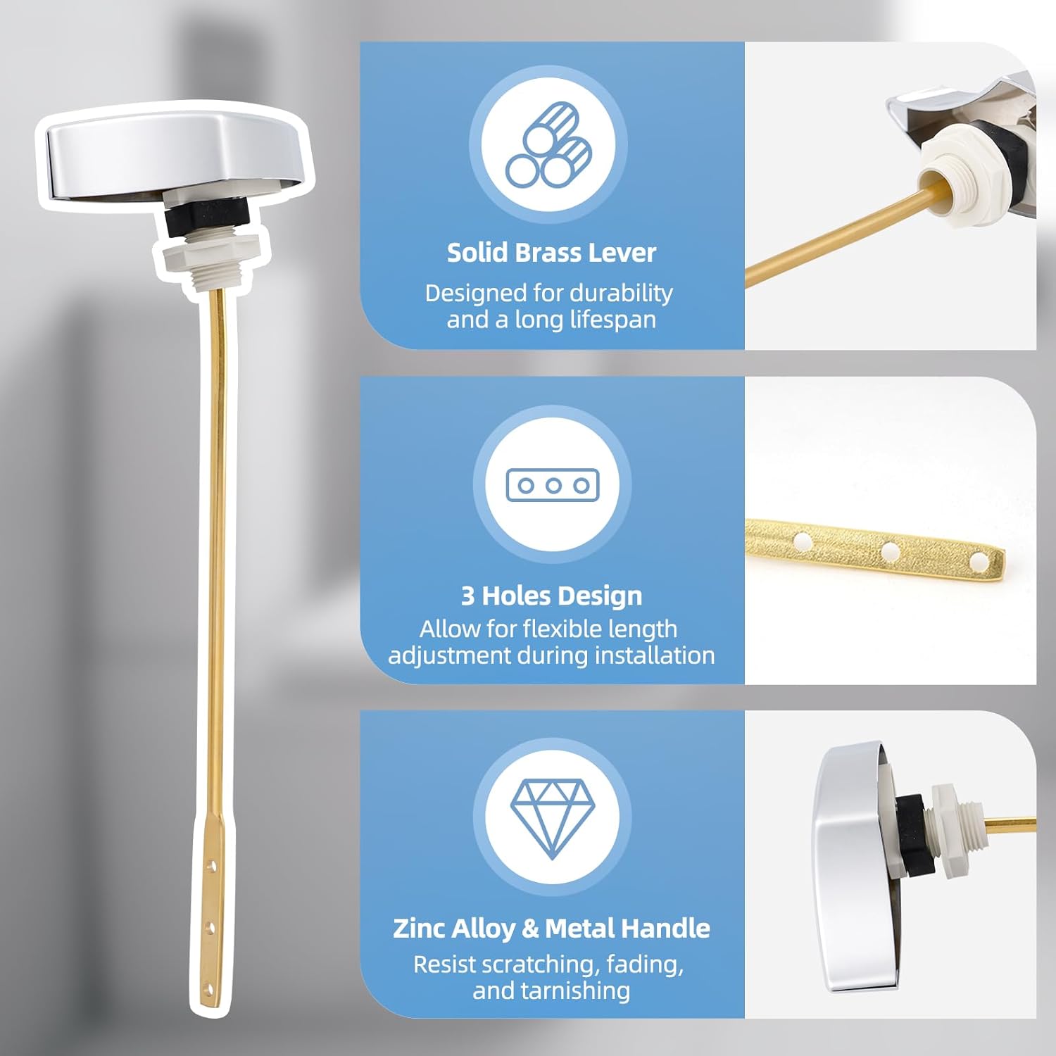 Large 3-Inch Toilet Flapper with Toilet Handle Replacement Compatible with TOTOTHU004-CP Trip Lvr V1258-DP02-C-825