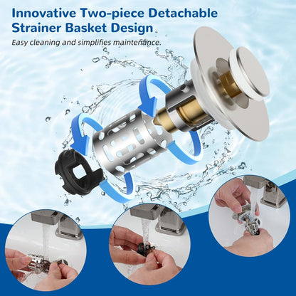 Upgraded 3 in 1 Bathroom and Kitchen Sink Drain Strainer V1258-DP02-C-830