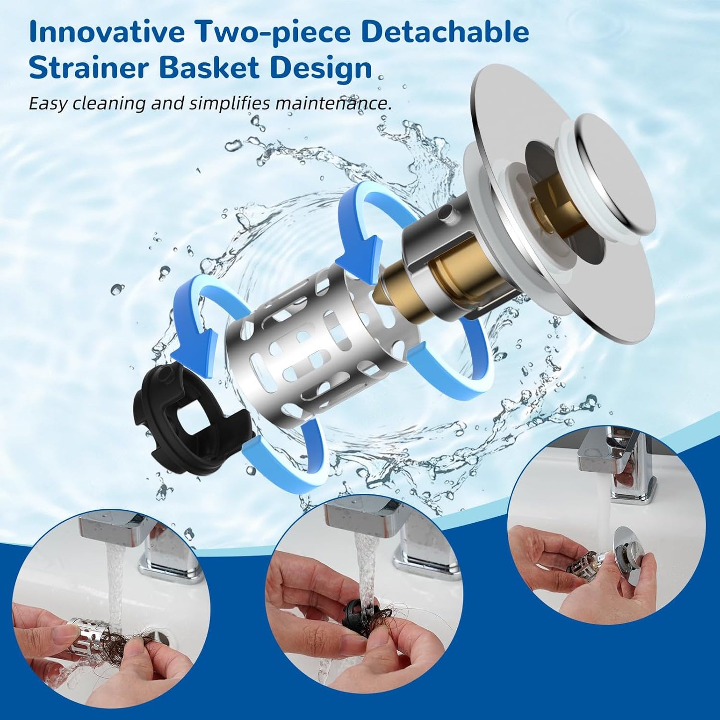 Upgraded 3 in 1 Bathroom and Kitchen Sink Drain Strainer V1258-DP02-C-832