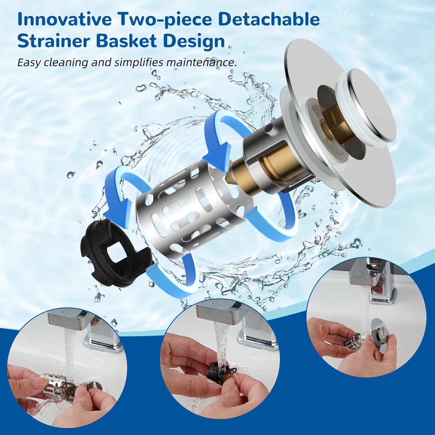Upgraded 3 in 1 Bathroom and Kitchen Sink Drain Strainer V1258-DP02-C-832
