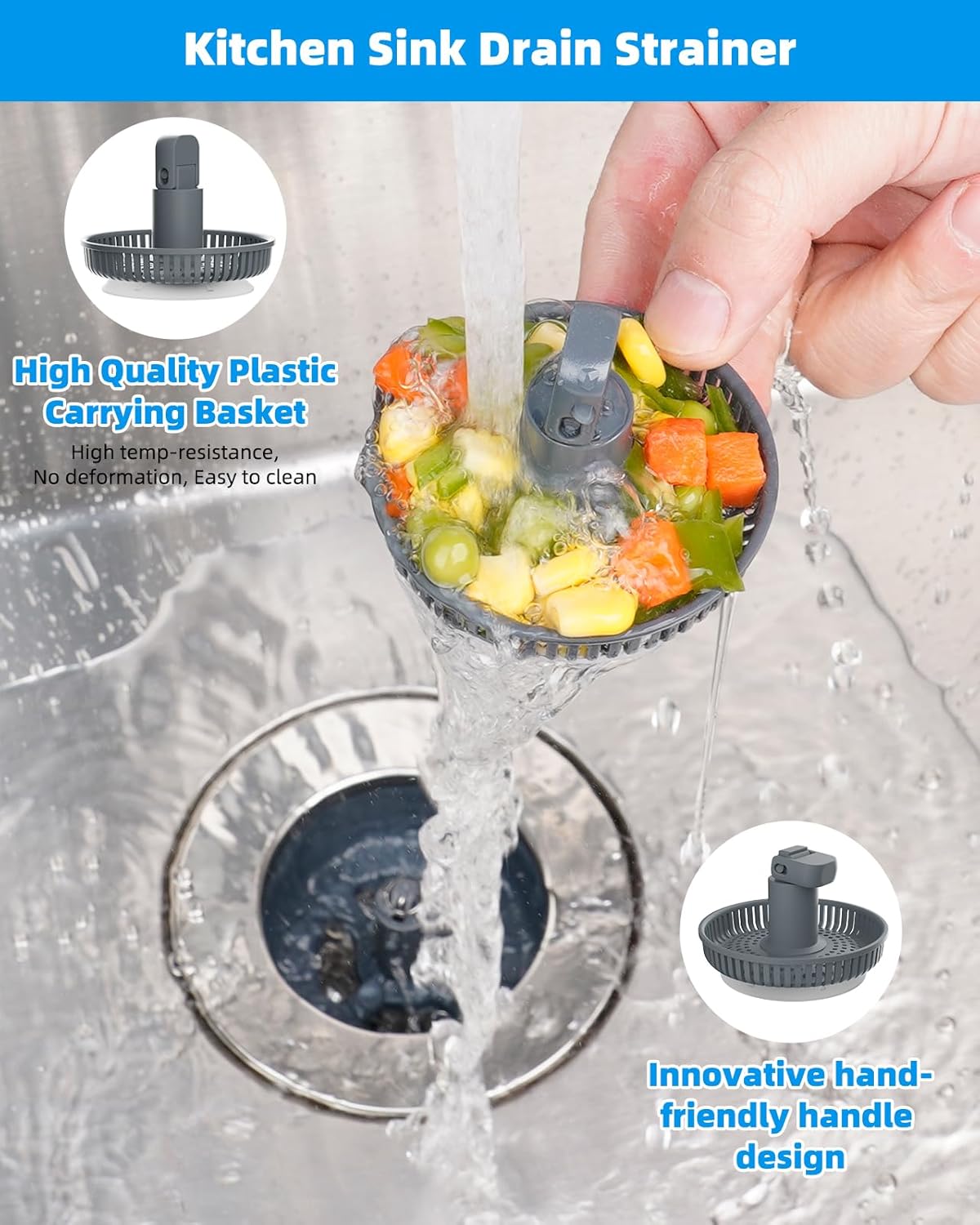 Upgraded 3 in 1 Bathroom and Kitchen Sink Drain Strainer V1258-DP02-C-832