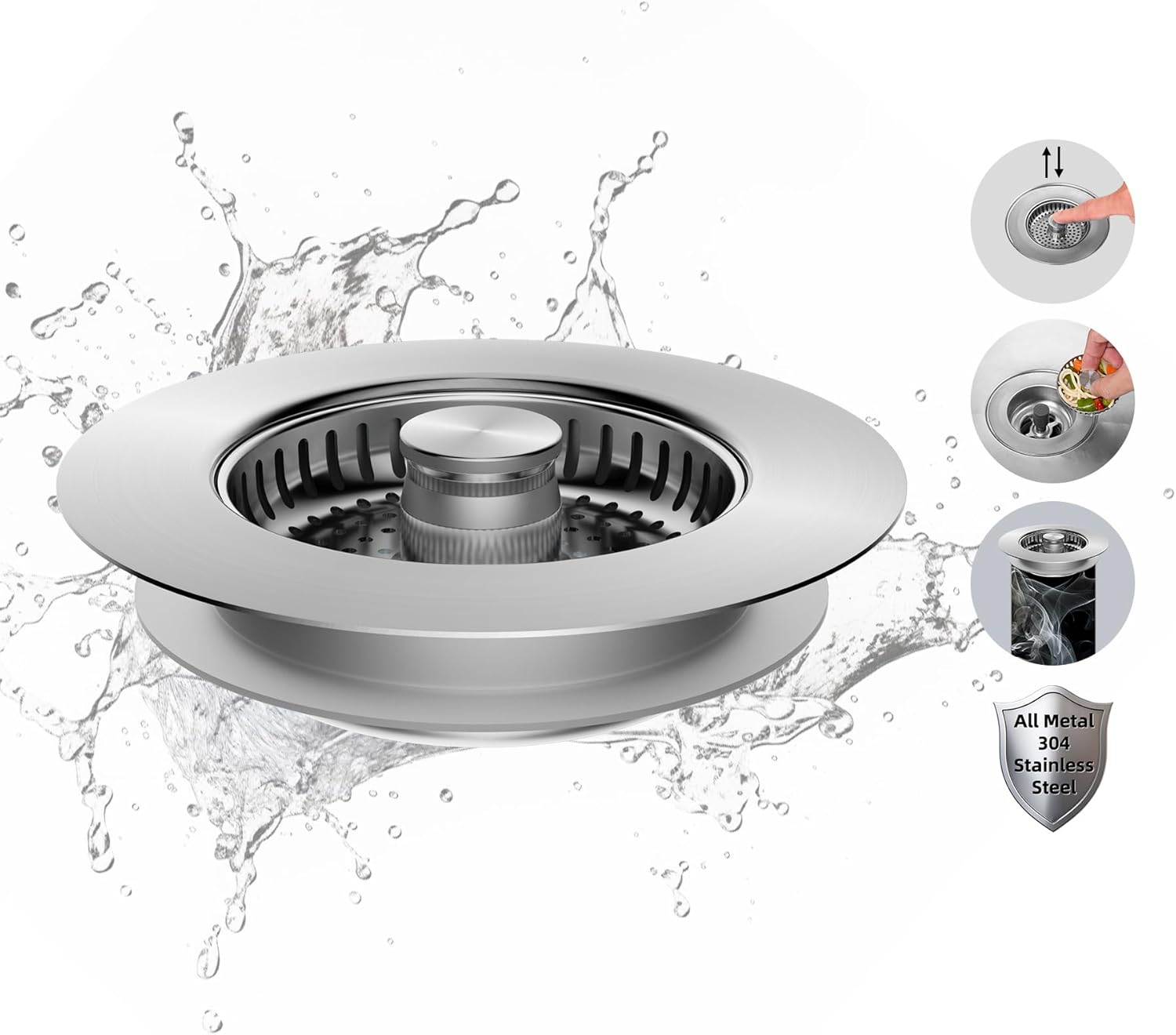 Upgraded 3 in 1 Bathroom and Kitchen Sink Drain Strainer V1258-DP02-C-833