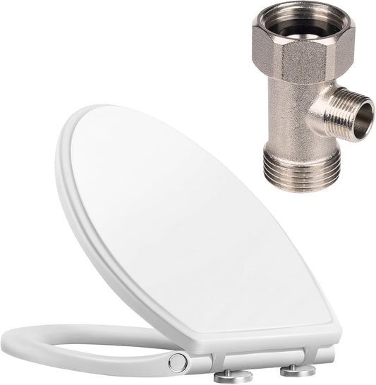 Premium Elongated Toilet Seat with Bidet T Adapter, Metal T Valve for Bidet(7/8" x 7/8" x 3/8") V1258-DP02-C-836