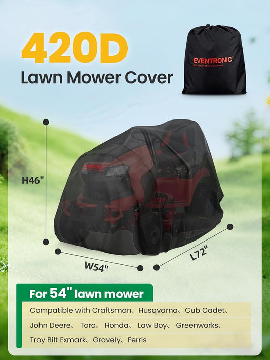 Riding Lawn Mower Cover, 54" Riding Lawn Tractor Cover Waterproof Heavy Duty Durable (420D-polyester oxford) V1258-DP02-C-867
