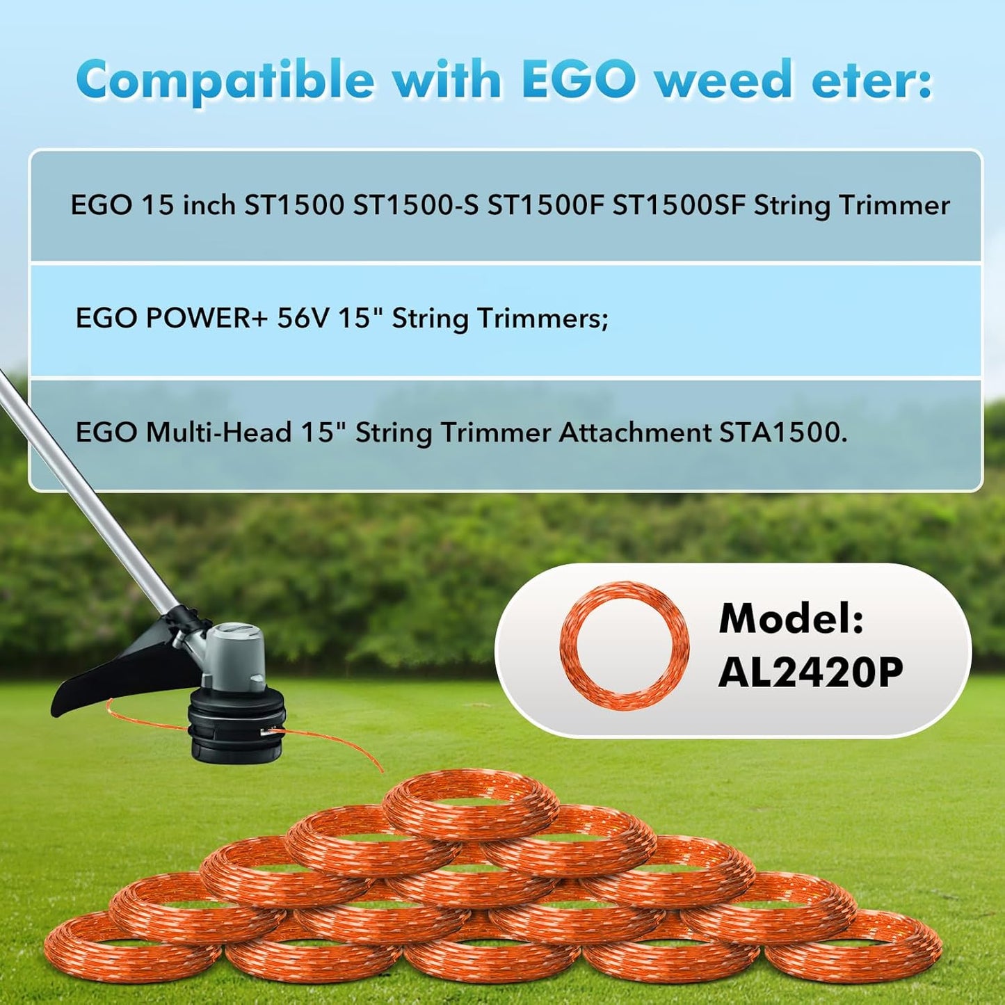 15 Pack AL2420P Replacement Twisted Trimmer Line Compatible with All 15" EGO 56-Volt String Trimmers Weed V1258-DP02-C-871