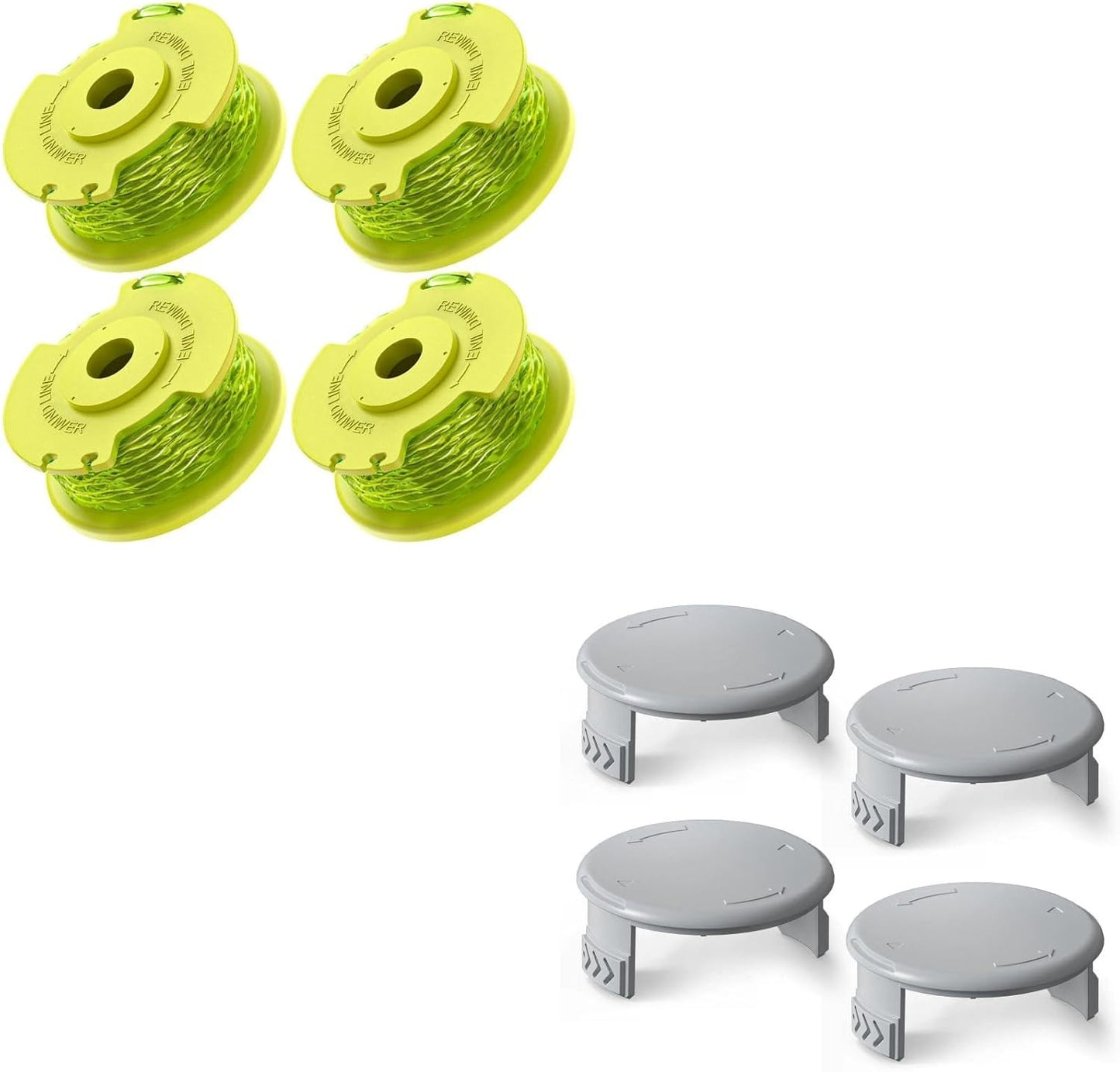 4 PCS Weed Wacker String and 4 Pack AC14HCA Replacement Spool Cap Compatible with Ryobi One Plus+ AC80RL3 V1258-DP02-C-874