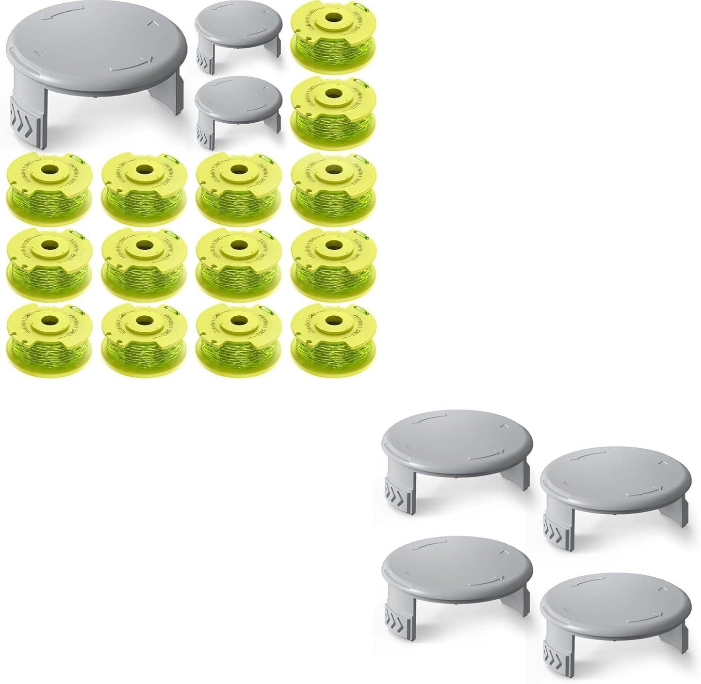 17 PCS Weed Wacker String and 4 Pack AC14HCA Replacement Spool Cap Compatible with Ryobi One Plus+ AC80RL3 V1258-DP02-C-876
