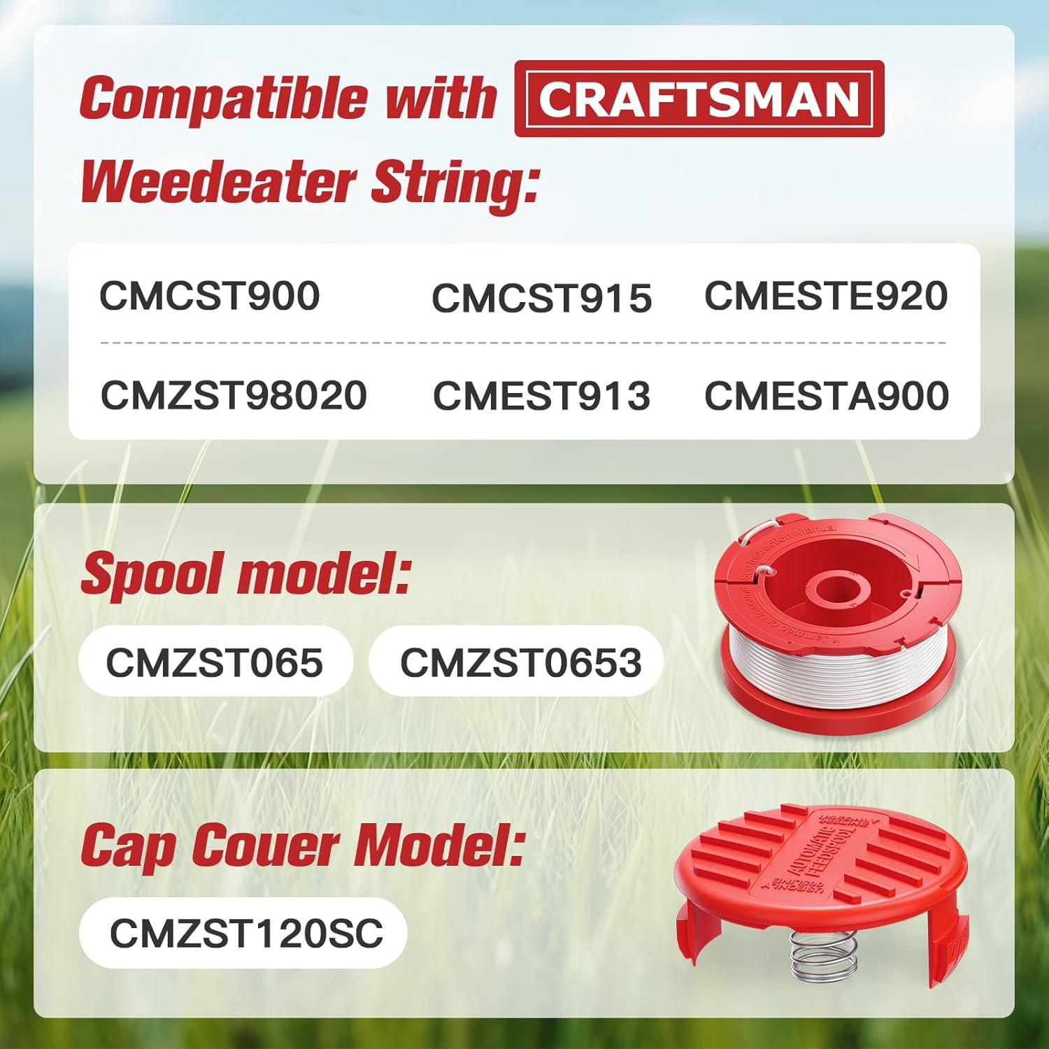 3 Pack CMZST0653 Weed Eater String and 4 Pack CMZST120SC String Trimmer Spool Compatible with Craftsman Weed V1258-DP02-C-877