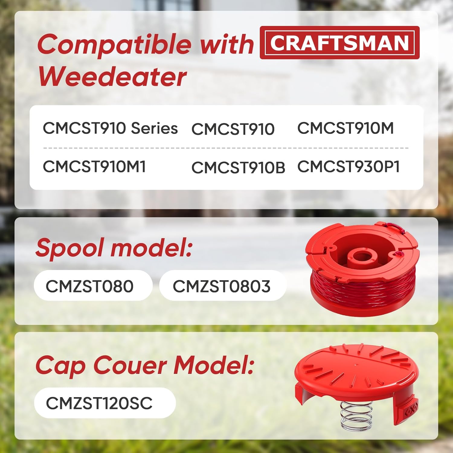 8 Pack CMZST0803 CMZST080 Weed Eater String and 4 Pcak CMZST120SC String Trimmer Spool Cap Compatible with V1258-DP02-C-879