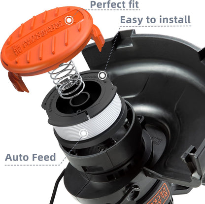 15 Pack Weed Eater String and 4 Pack Weed Eater Replacement Spool Cap Covers Compatible with Black+Decker, V1258-DP02-C-882
