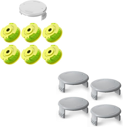 7 PCS Weed Wacker String and 4 Pack AC14HCA Replacement Spool Cap Compatible with Ryobi One Plus+ AC80RL3 V1258-DP02-C-883