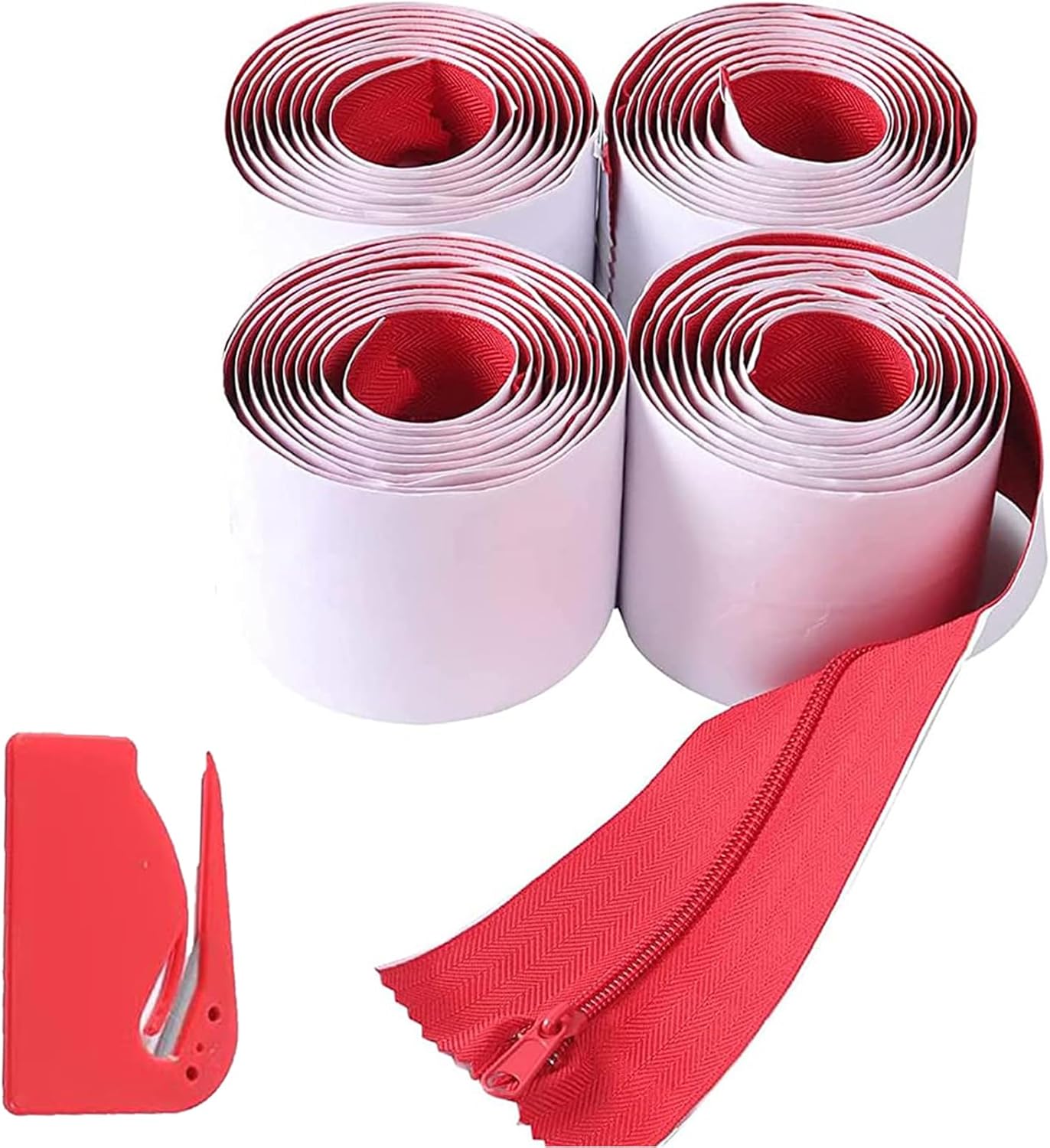 4-Pack Heavy-Duty Dust Protector Zipper (Red) - Self-Adhesive Instant Door Zipper - 7 Ft Length x 3" Width - V1258-DP02-C-896