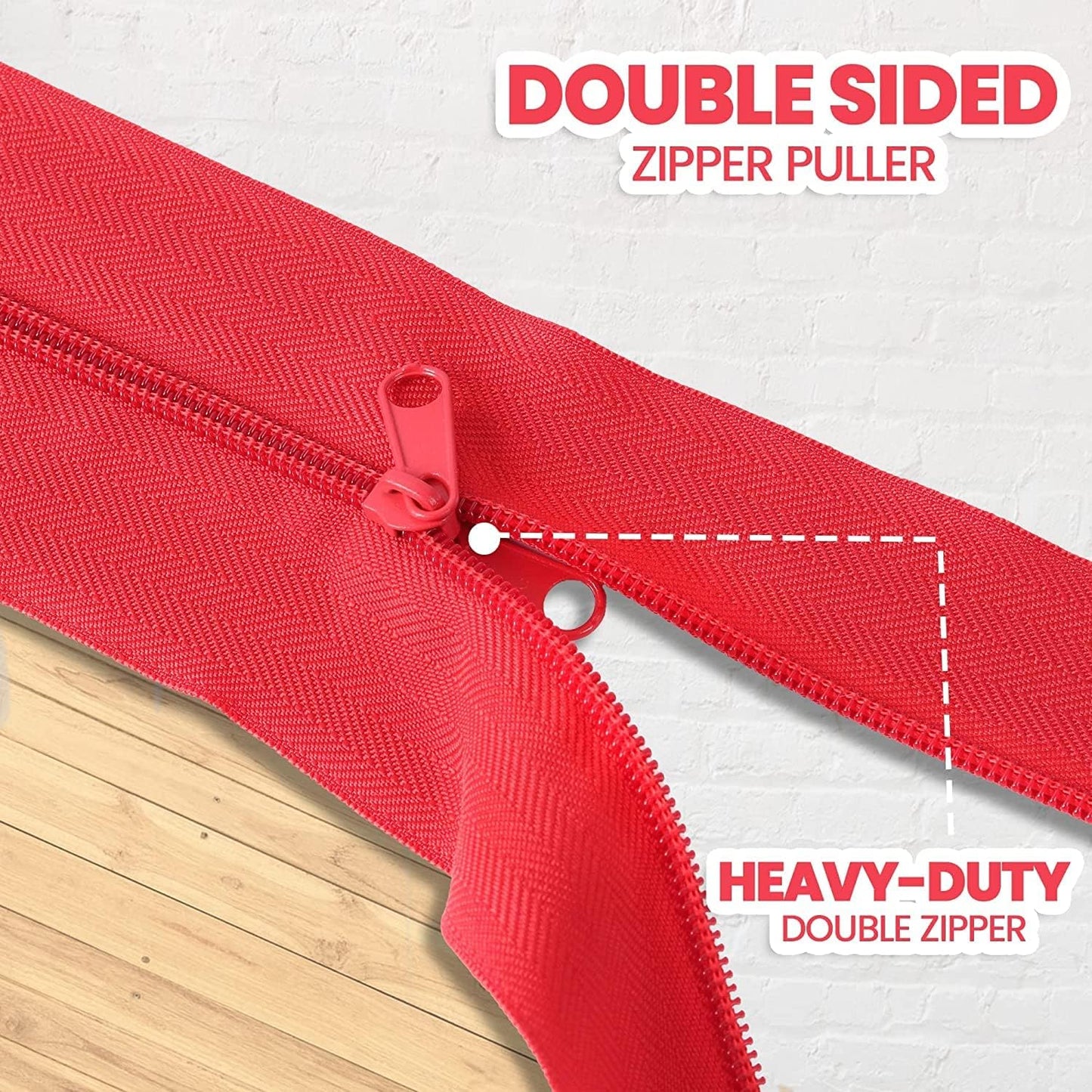 4-Pack Heavy-Duty Dust Protector Zipper (Red) - Self-Adhesive Instant Door Zipper - 7 Ft Length x 3" Width - V1258-DP02-C-896