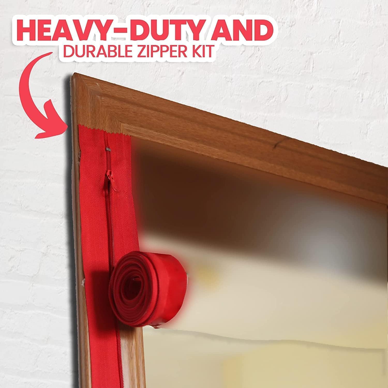 4-Pack Heavy-Duty Dust Protector Zipper (Red) - Self-Adhesive Instant Door Zipper - 7 Ft Length x 3" Width - V1258-DP02-C-896