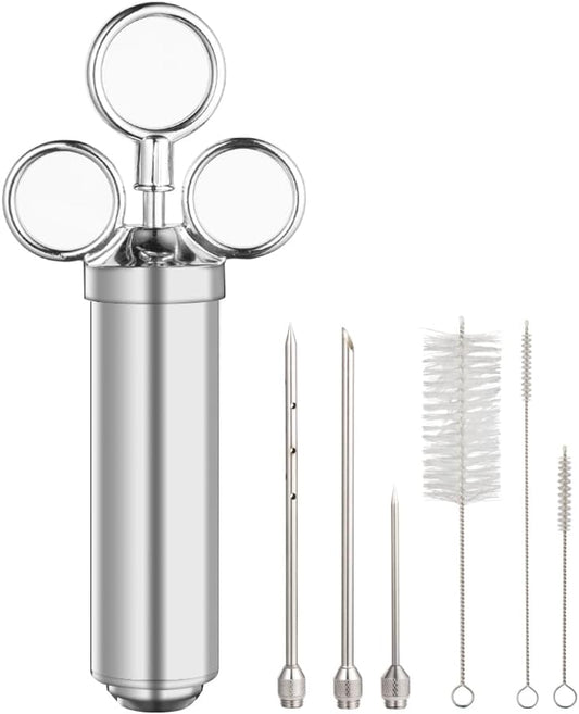 Meat Injector Syringe, 2oz Turkey Injector Seasoning, 304-Stainless Steel Seasoning Injector with 3 Marinade V1258-DP02-C-9