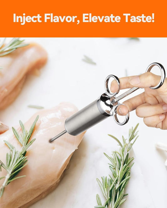 Meat Injector Syringe, 2oz Turkey Injector Seasoning, 304-Stainless Steel Seasoning Injector with 3 Marinade V1258-DP02-C-9
