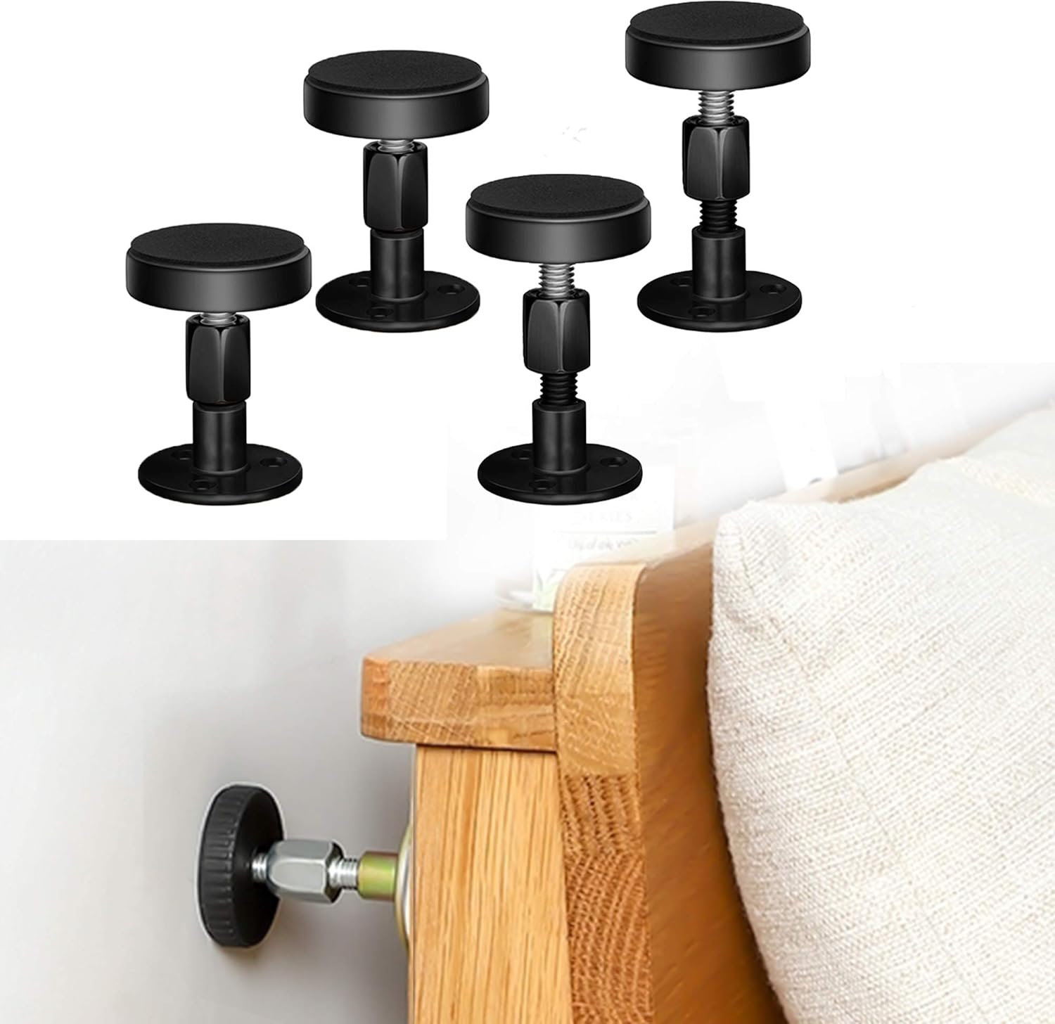 Adjustable Threaded Bed Frame Anti-Shake Tool, Headboard Stoppers, Bedside Anti Shake Tool for Beds Cabinets V1258-DP02-C-90