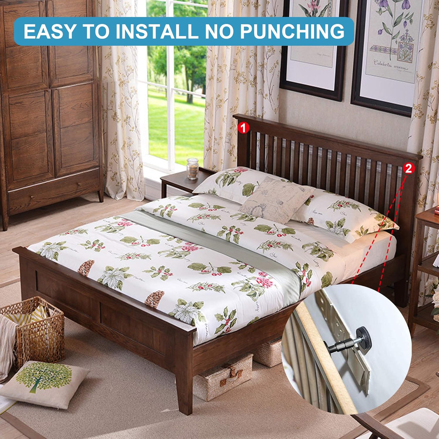 Adjustable Threaded Bed Frame Anti-Shake Tool, Headboard Stoppers, Bedside Anti Shake Tool for Beds Cabinets V1258-DP02-C-90