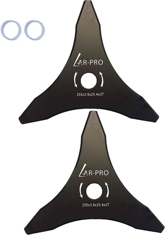 (2-Set) 10" x 3 Teeth Carbon Steel Brush Cutter Blades with Washers - 2 Blades and 2 Washers - Blades for V1258-DP02-C-906